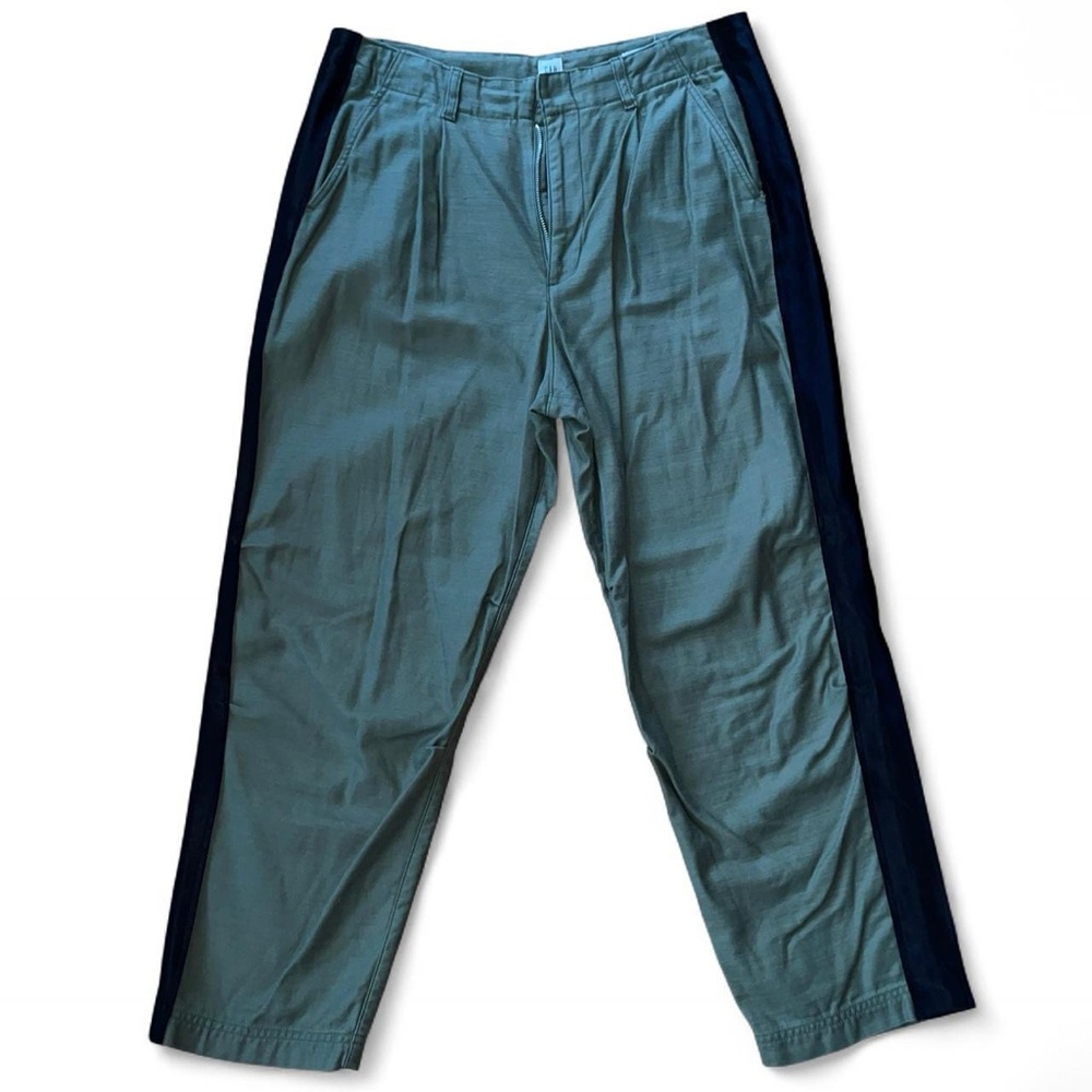 GAP Green Cropped Pants with Black Satin Stripes